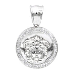 14K White Gold Unisex Diamond Versace Style Pendant 0.60ct Medusa Medallion