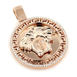 14K Rose Gold Versace Style Diamond Pendant Medusa Medallion 0.62ct