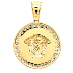 14K Yellow Gold Vintage Versace Style Diamond Pendant Medusa Medallion 2ct -Its Hot Jewelry Shop 14k gold vintage versace style diamond pendant medusa medallion 238ct backye