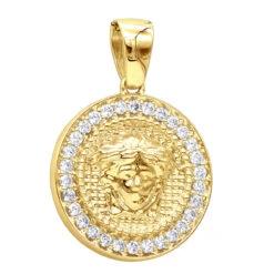 14K Yellow Gold Vintage Versace Style Diamond Pendant Medusa Medallion 2ct