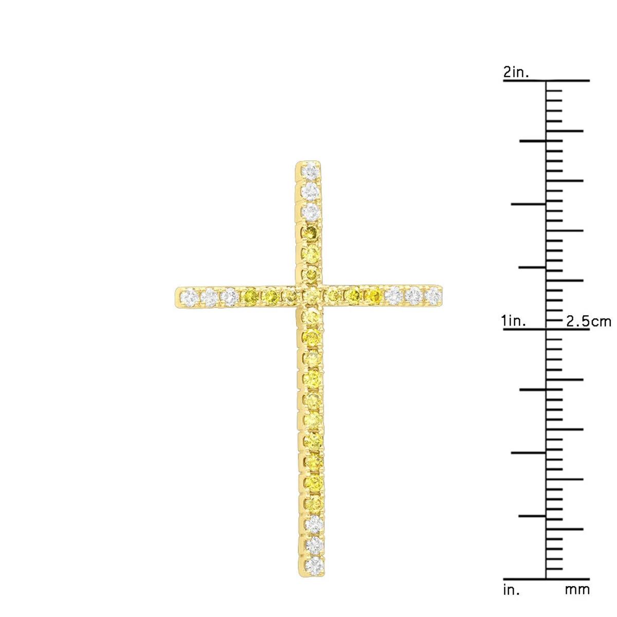 14K Yellow Gold White And Yellow Diamond Cross Pendant 0.72ct 10 14K Yellow Gold White And Yellow Diamond Cross Pendant 0.72ct - Image 8
