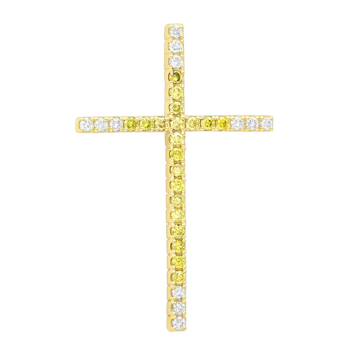 14K Yellow Gold White And Yellow Diamond Cross Pendant 0.72ct 3 14K Yellow Gold White And Yellow Diamond Cross Pendant 0.72ct