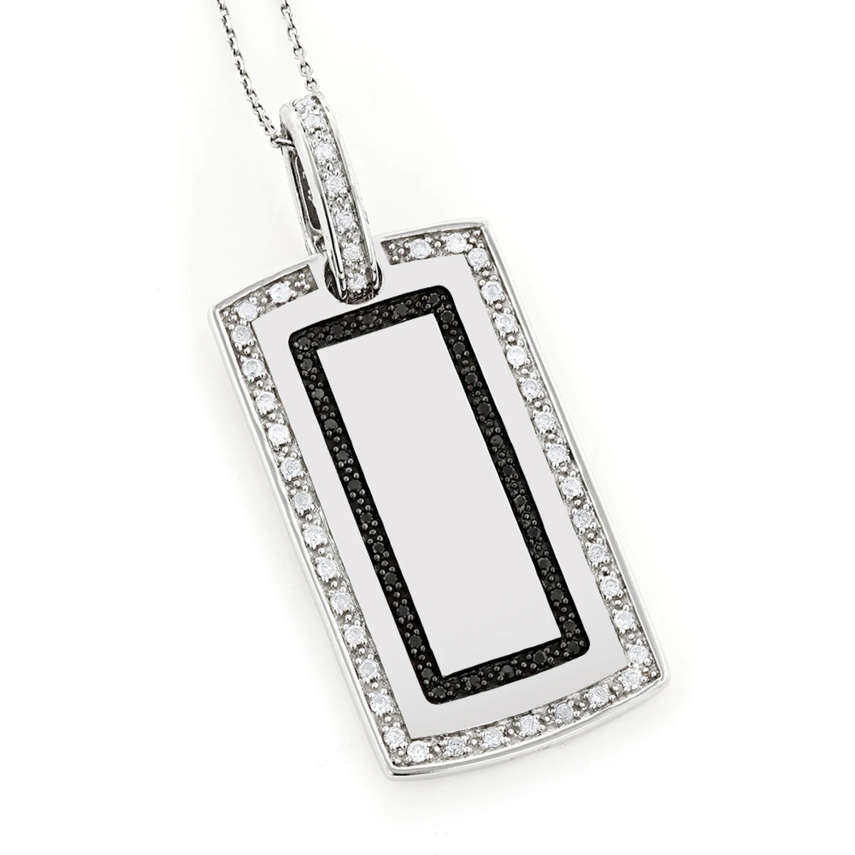 14K White Gold White Black Diamond Dog Tag Pendant 1.34ct 3 14K White Gold White Black Diamond Dog Tag Pendant 1.34ct