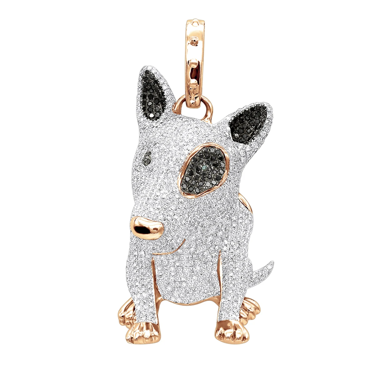 14K White Gold White Black Diamond Mini Bull Terrier Dog Pendant 3.85ct 5 14K White Gold White Black Diamond Mini Bull Terrier Dog Pendant 3.85ct - Image 3