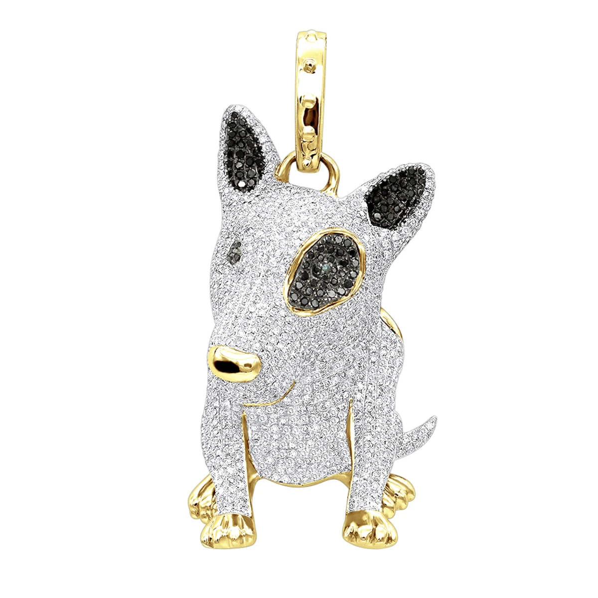 14K White Gold White Black Diamond Mini Bull Terrier Dog Pendant 3.85ct 4 14K White Gold White Black Diamond Mini Bull Terrier Dog Pendant 3.85ct - Image 2