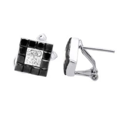 14K White Gold White Black Diamonds Stud Earrings 1.45ct