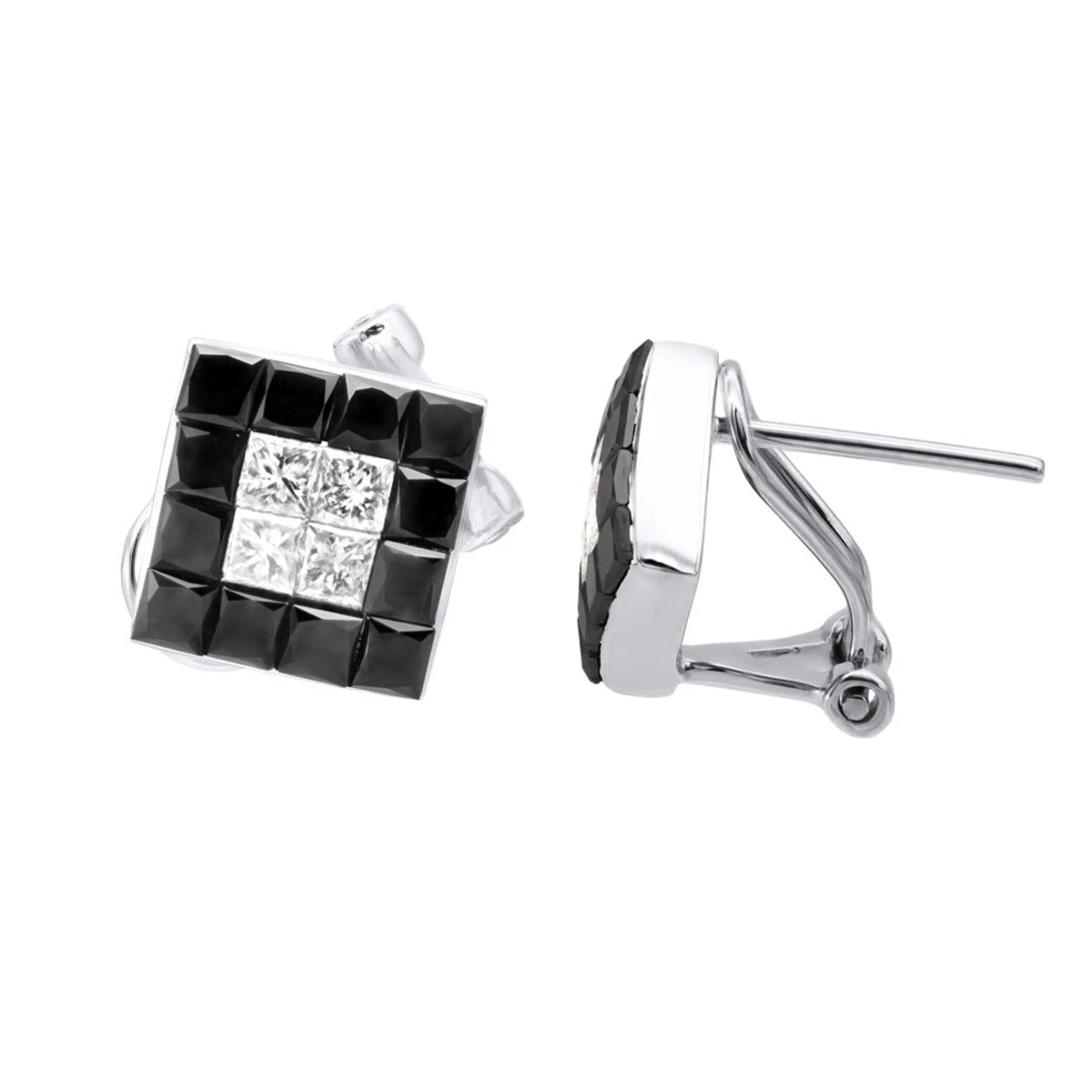 14K White Gold White Black Diamonds Stud Earrings 1.45ct 3 14K White Gold White Black Diamonds Stud Earrings 1.45ct