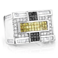 14K White Gold White Yellow Black Diamond Ring 1.65ct
