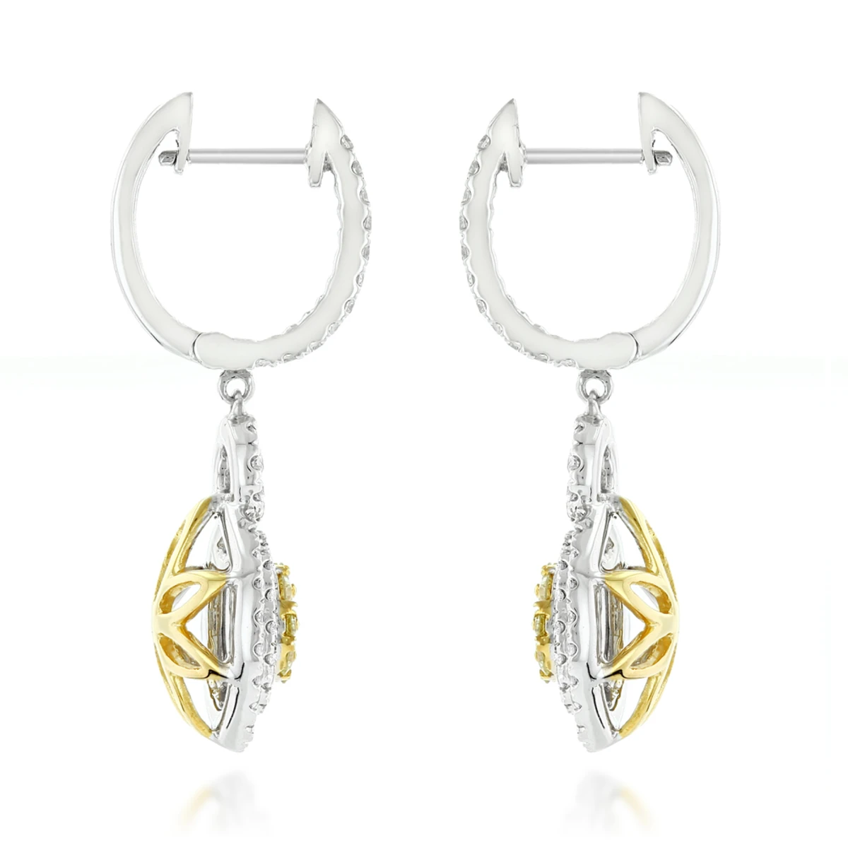 14K White Gold White Yellow Diamond Cluster Fashion Ladies Drop Earrings 1.45ct 6 14K White Gold White Yellow Diamond Cluster Fashion Ladies Drop Earrings 1.45ct - Image 4