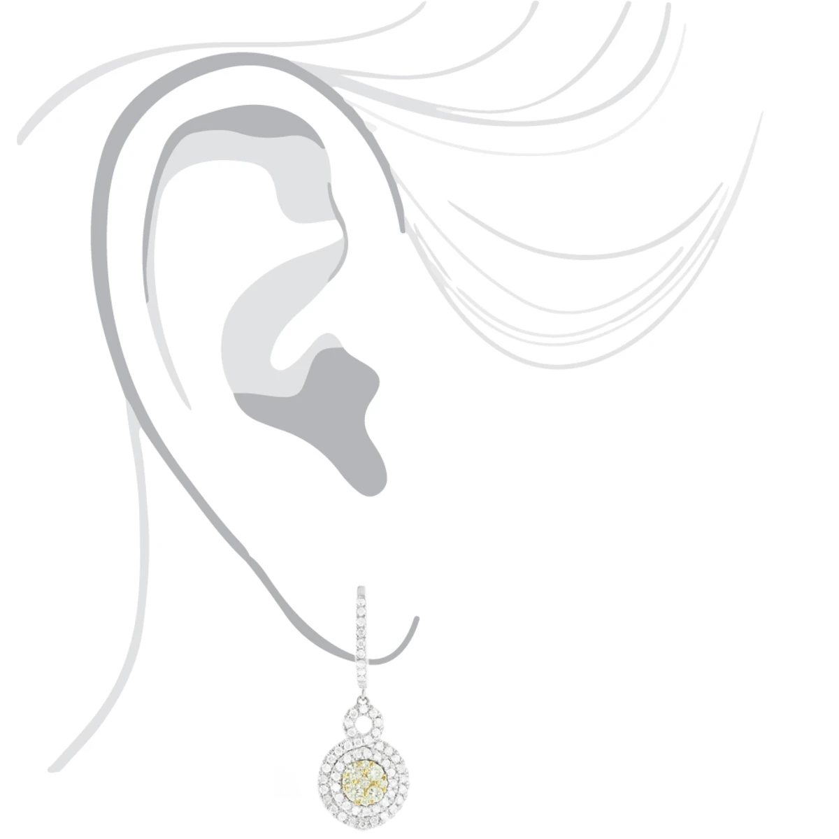 14K White Gold White Yellow Diamond Cluster Fashion Ladies Drop Earrings 1.45ct 7 14K White Gold White Yellow Diamond Cluster Fashion Ladies Drop Earrings 1.45ct - Image 5