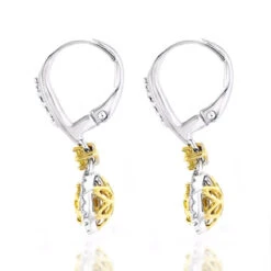 14K White Gold White Yellow Diamond Drop Earrings 1.2ct Women's Dangle Hoops -Its Hot Jewelry Shop 14k gold white yellow diamond drop earrings 12ct womens dangle hoops back