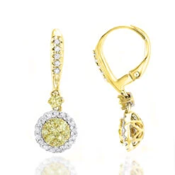 14K White Gold White Yellow Diamond Drop Earrings 1.2ct Women's Dangle Hoops -Its Hot Jewelry Shop 14k gold white yellow diamond drop earrings 12ct womens dangle hoops ye