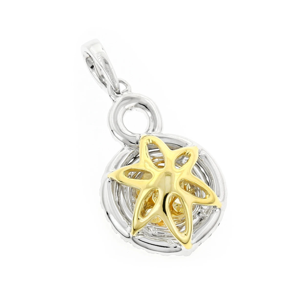 14K White Gold White Yellow Diamond Round Pendant For Women 1.15ct 6 14K White Gold White Yellow Diamond Round Pendant For Women 1.15ct - Image 4