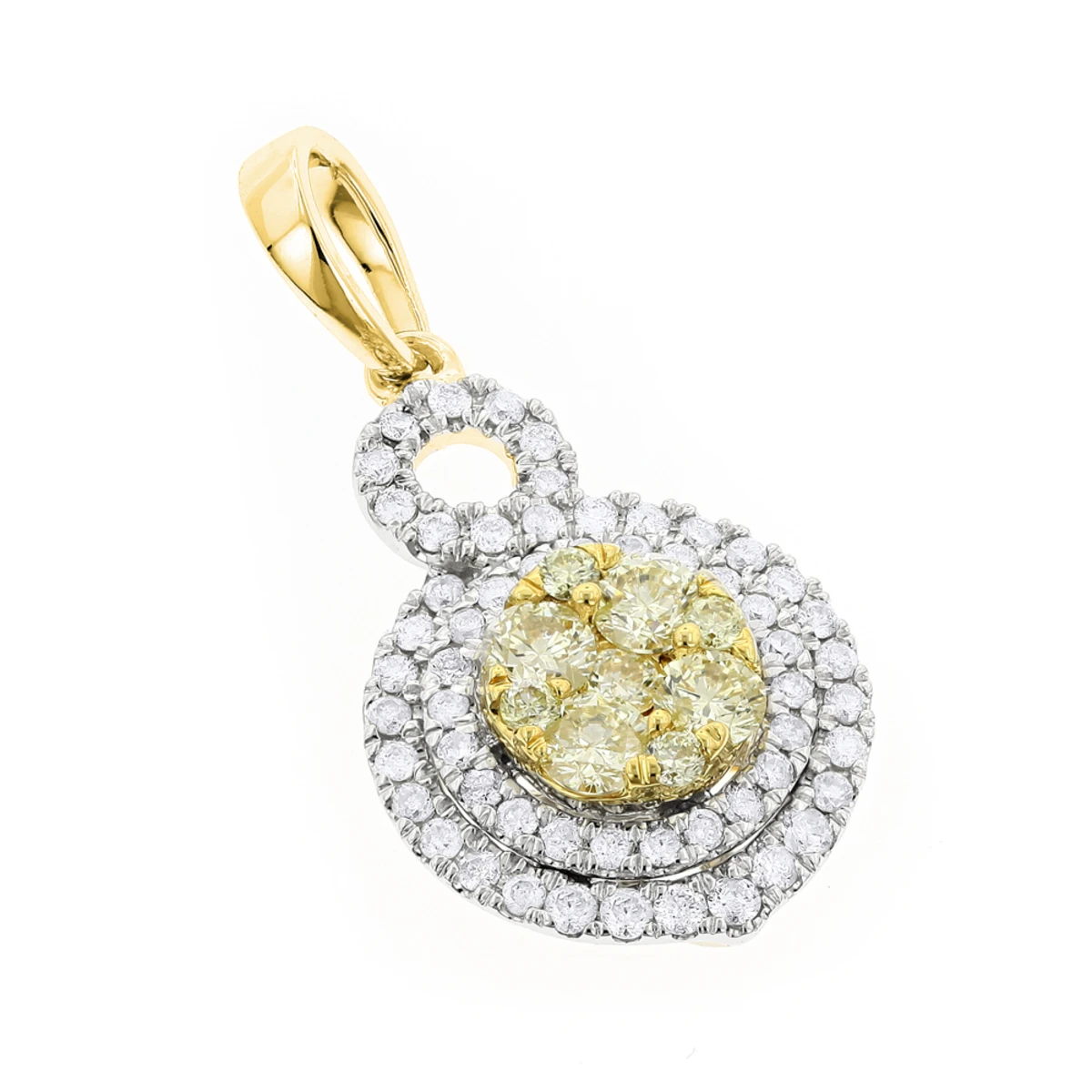14K White Gold White Yellow Diamond Round Pendant For Women 1.15ct 4 14K White Gold White Yellow Diamond Round Pendant For Women 1.15ct - Image 2