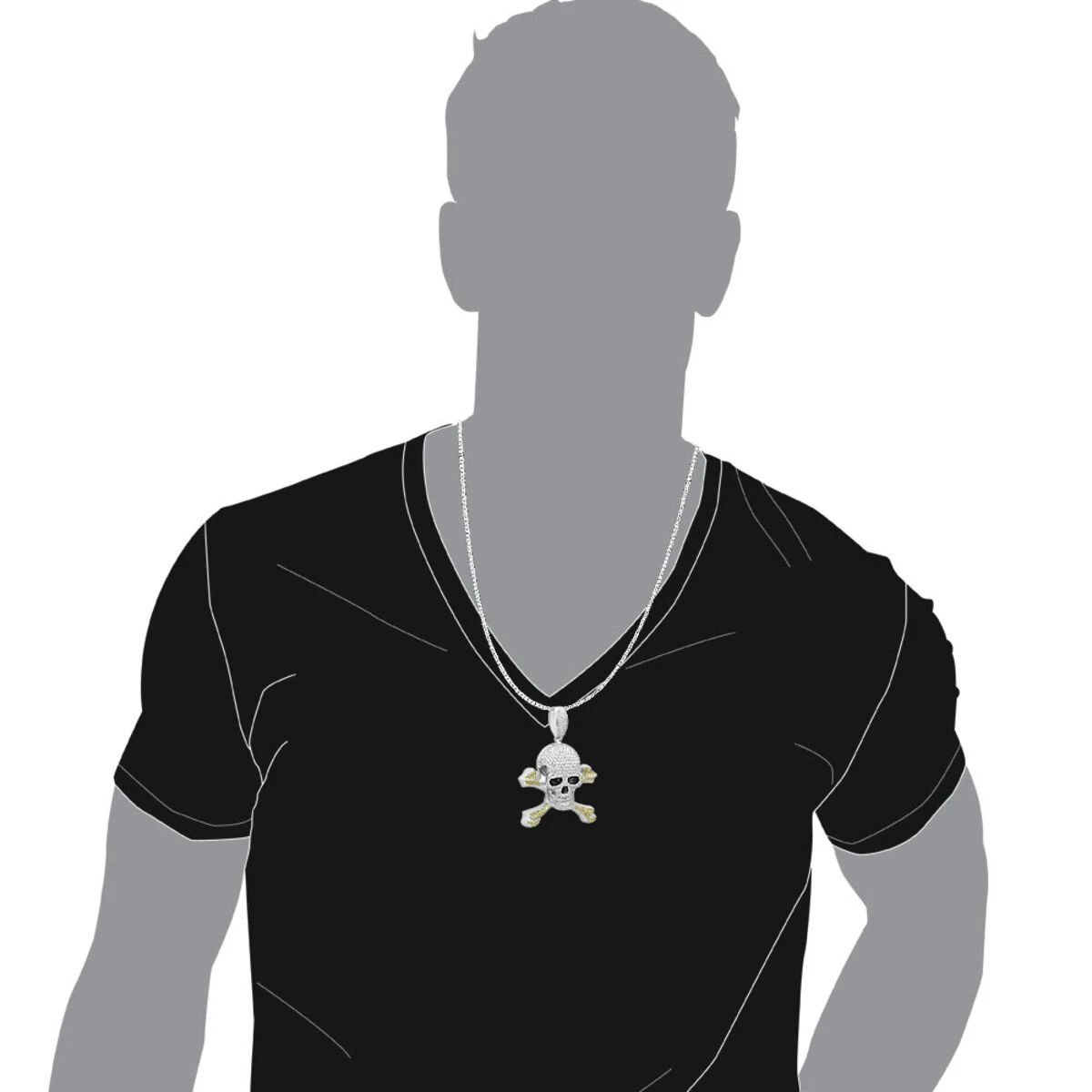 14K White Gold White Yellow Diamond Skull Pendant 10.62ct 7 14K White Gold White Yellow Diamond Skull Pendant 10.62ct - Image 5