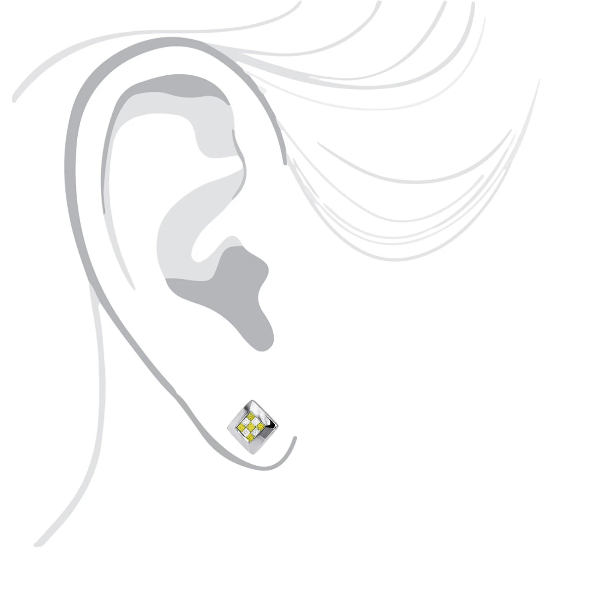 Unique 14K White Gold White Yellow Princess Cut Diamond Earrings Studs .5 6 Unique 14K White Gold White Yellow Princess Cut Diamond Earrings Studs .5 - Image 4