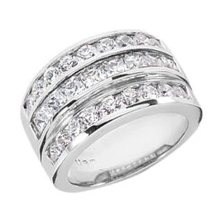 Wide 14K White Gold Women's 3 Row Diamond Ring 2.62ct