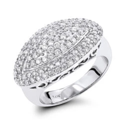 14K White Gold Women's Round Pave Diamond Ring 1ct