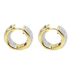 14K Yellow Gold Inside Out Diamond Hoop Huggie Earrings For Women & Men 1ct -Its Hot Jewelry Shop 14k inside out diamond hoop huggie earrings 092ct back yellow