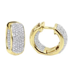 14K Yellow Gold Inside Out Diamond Hoop Huggie Earrings For Women & Men 1ct