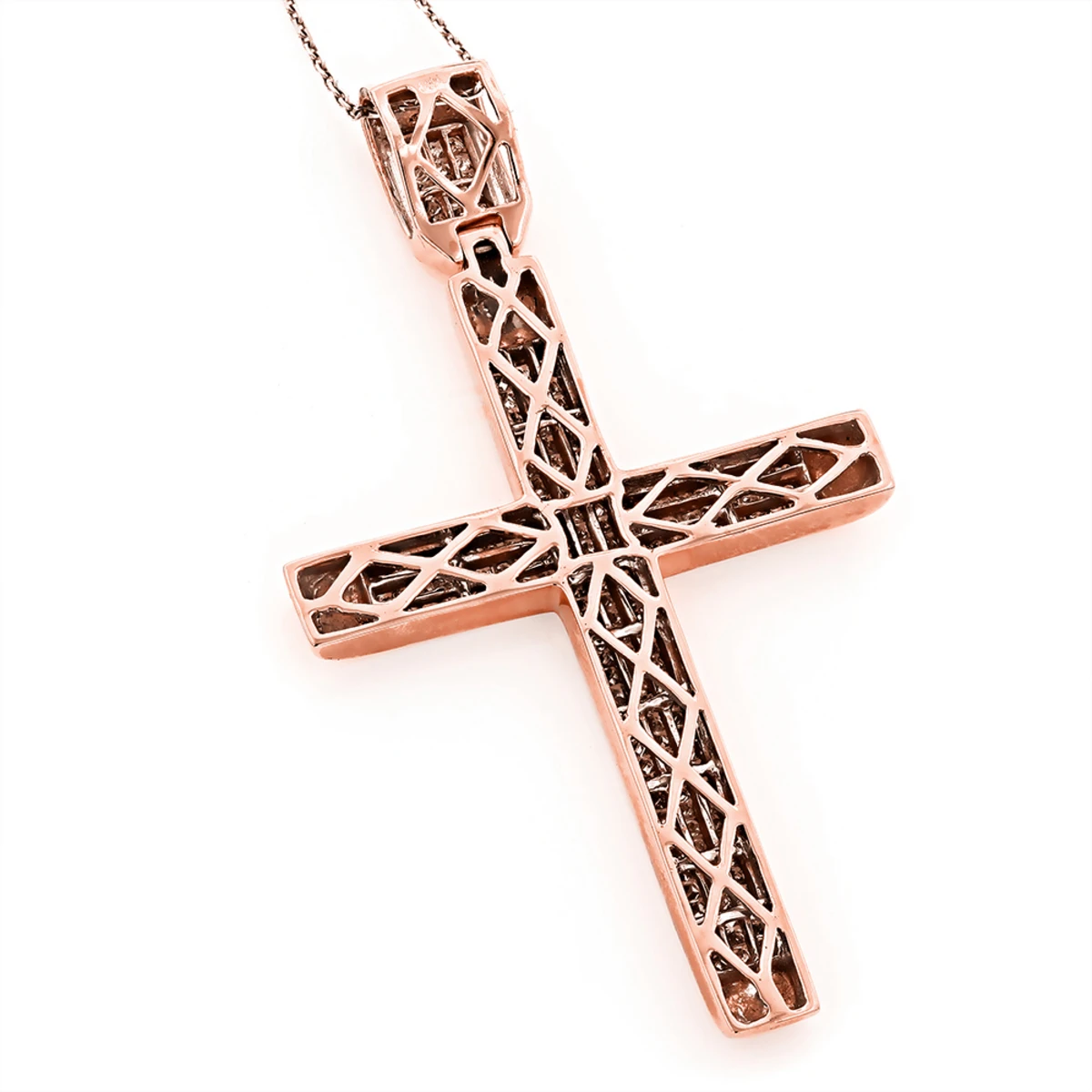Men's 14K Rose Gold Invisible Set Princess Cut Diamond Cross Pendant 3.69ct 6 Men's 14K Rose Gold Invisible Set Princess Cut Diamond Cross Pendant 3.69ct - Image 4