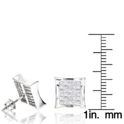 14K White Gold Invisible Set Princess Cut Diamond Stud Earrings For Men And Women 1.25ct Kite Shape -Its Hot Jewelry Shop 14k invisible set princess cut diamond earrings 125ct p 97 rulerwh 1