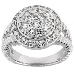 14K White Gold Ladies Cluster Diamond Ring 1 Carat