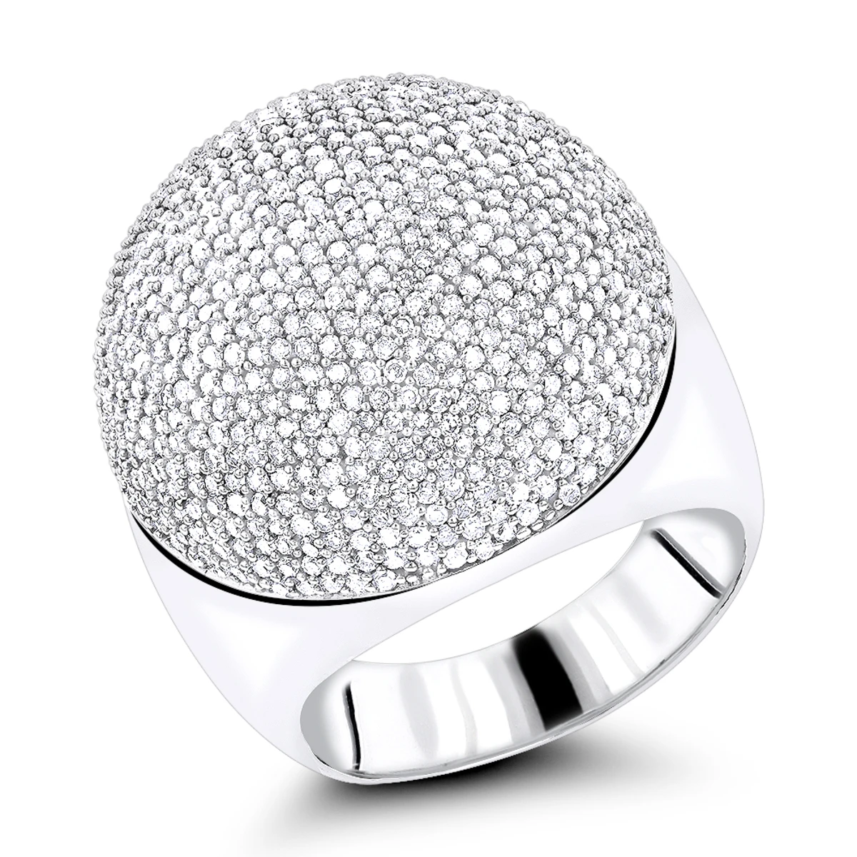 14K White Gold Pave Diamond Dome Ring 2.2ct 3 14K White Gold Pave Diamond Dome Ring 2.2ct