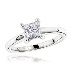 14K White Gold Princess Cut Diamond Engagement Ring 0.75ct