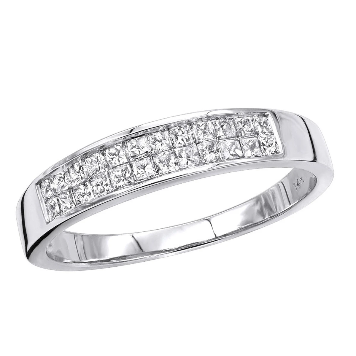 Thin 14K White Gold Princess Cut Diamond Wedding Band 0.75ct 3 Thin 14K White Gold Princess Cut Diamond Wedding Band 0.75ct