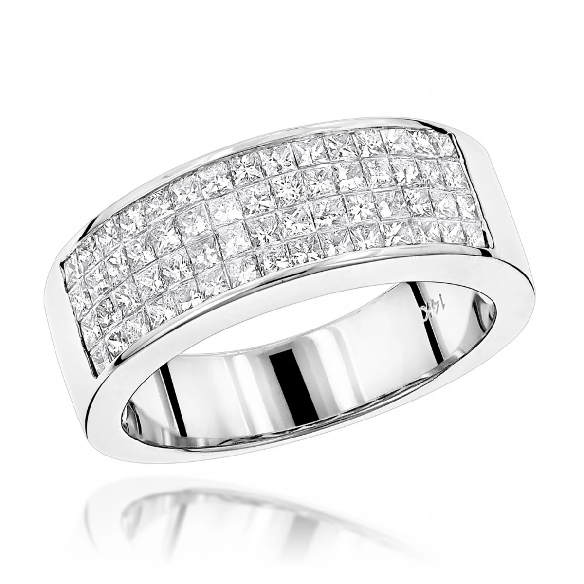 14K White Gold Princess Cut Invisible Diamond Wedding Band 1.84ct 3 14K White Gold Princess Cut Invisible Diamond Wedding Band 1.84ct