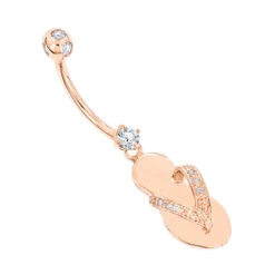 Pure 14K Rose Gold Diamond Flip Flop Belly Ring 0.33ct
