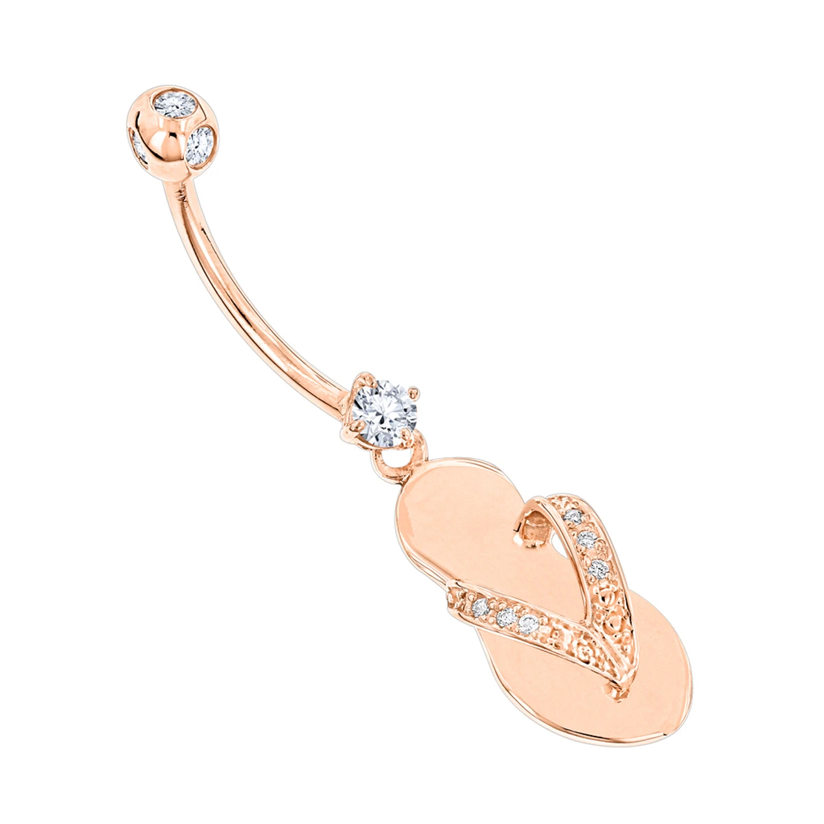 Pure 14K Rose Gold Diamond Flip Flop Belly Ring 0.33ct 3 Pure 14K Rose Gold Diamond Flip Flop Belly Ring 0.33ct