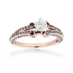 14K White Gold Unique Ladies White Brown Diamond Engagement Ring 1.2ct