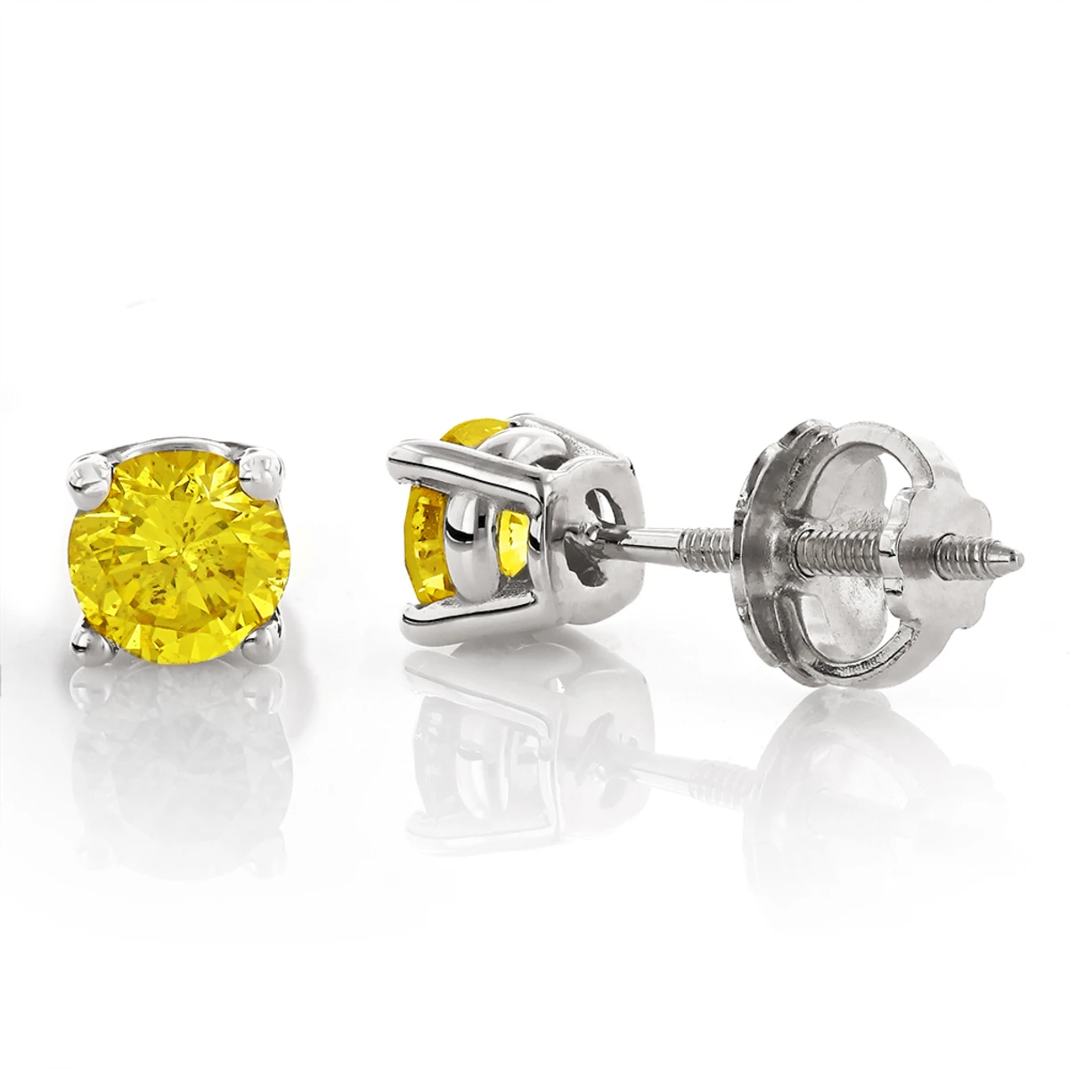 14K Yellow Gold Round Canary Yellow Diamond Stud Earrings 1/2ct 4 14K Yellow Gold Round Canary Yellow Diamond Stud Earrings 1/2ct - Image 2