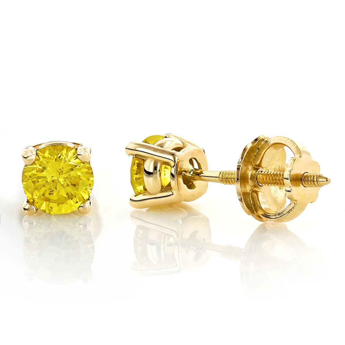 14K Yellow Gold Round Canary Yellow Diamond Stud Earrings 1/2ct 3 14K Yellow Gold Round Canary Yellow Diamond Stud Earrings 1/2ct