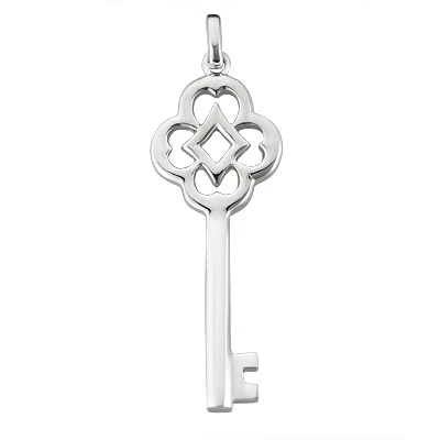 14K White Gold Key Pendant Necklace 14.3mm 3 14K White Gold Key Pendant Necklace 14.3mm