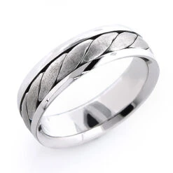 Solid 14K White Gold Men's Woven Wedding Band