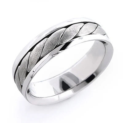 Solid 14K White Gold Men's Woven Wedding Band 3 Solid 14K White Gold Men's Woven Wedding Band