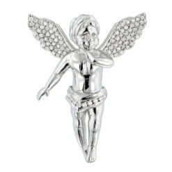14K White Gold Mini Diamond Angel Pendant 0.7ct Small Baby Angel Charm