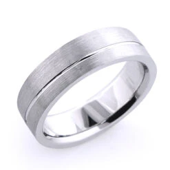 Solid 14K White Gold One Line Men's Wedding Band