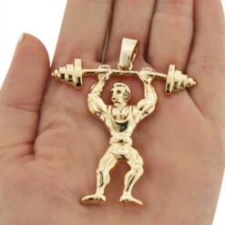 14K Yellow Gold Weightlifting Pendant Sports Charm -Its Hot Jewelry Shop 14k solid gold weightlifting pendant sports charm 4