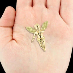 14K Yellow Gold Yellow Diamond Angel Pendant Mini Religious Charm 0.7ct -Its Hot Jewelry Shop 14k solid gold yellow diamond angel pendant mini religious charm 07ct 4