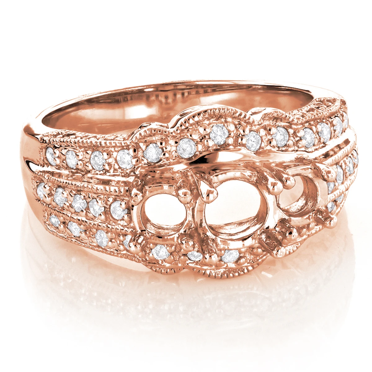 14K White Gold Three Stone Diamond Engagement Ring Setting 0.46ct 5 14K White Gold Three Stone Diamond Engagement Ring Setting 0.46ct - Image 3