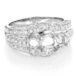 14K White Gold Three Stone Diamond Engagement Ring Setting 0.46ct