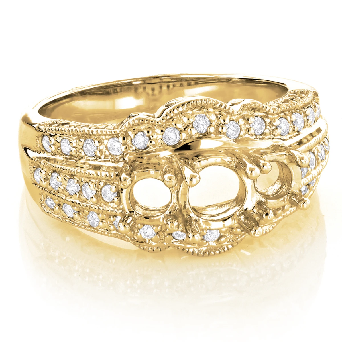 14K White Gold Three Stone Diamond Engagement Ring Setting 0.46ct 4 14K White Gold Three Stone Diamond Engagement Ring Setting 0.46ct - Image 2