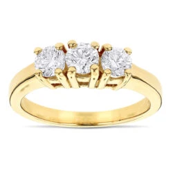 14K Yellow Gold Three Stone Diamond Ring Past Present Future 1 Carat