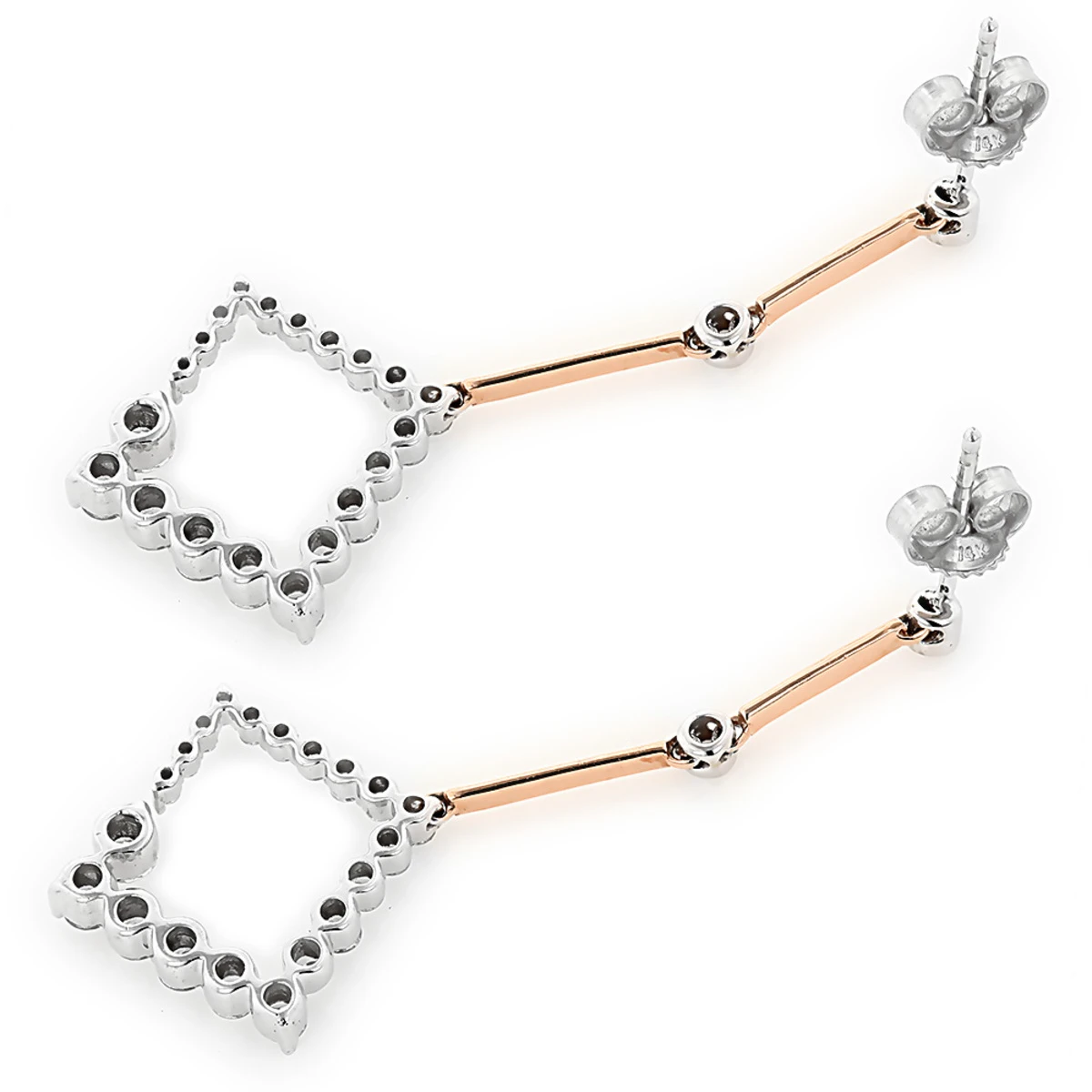 Two Tone 14K Rose Gold Journey Diamond Earrings 1 Carat 6 Two Tone 14K Rose Gold Journey Diamond Earrings 1 Carat - Image 4