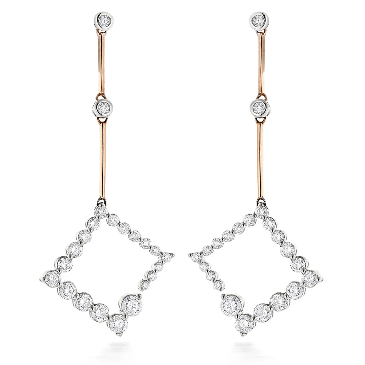 Two Tone 14K Rose Gold Journey Diamond Earrings 1 Carat 3 Two Tone 14K Rose Gold Journey Diamond Earrings 1 Carat