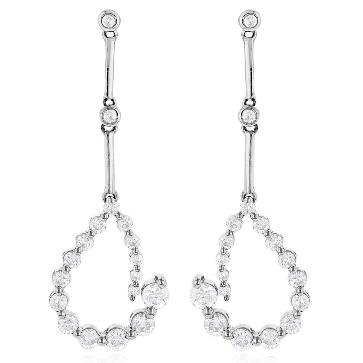 Two Tone 14K White Gold Journey Diamond Earrings 1.30ct 3 Two Tone 14K White Gold Journey Diamond Earrings 1.30ct